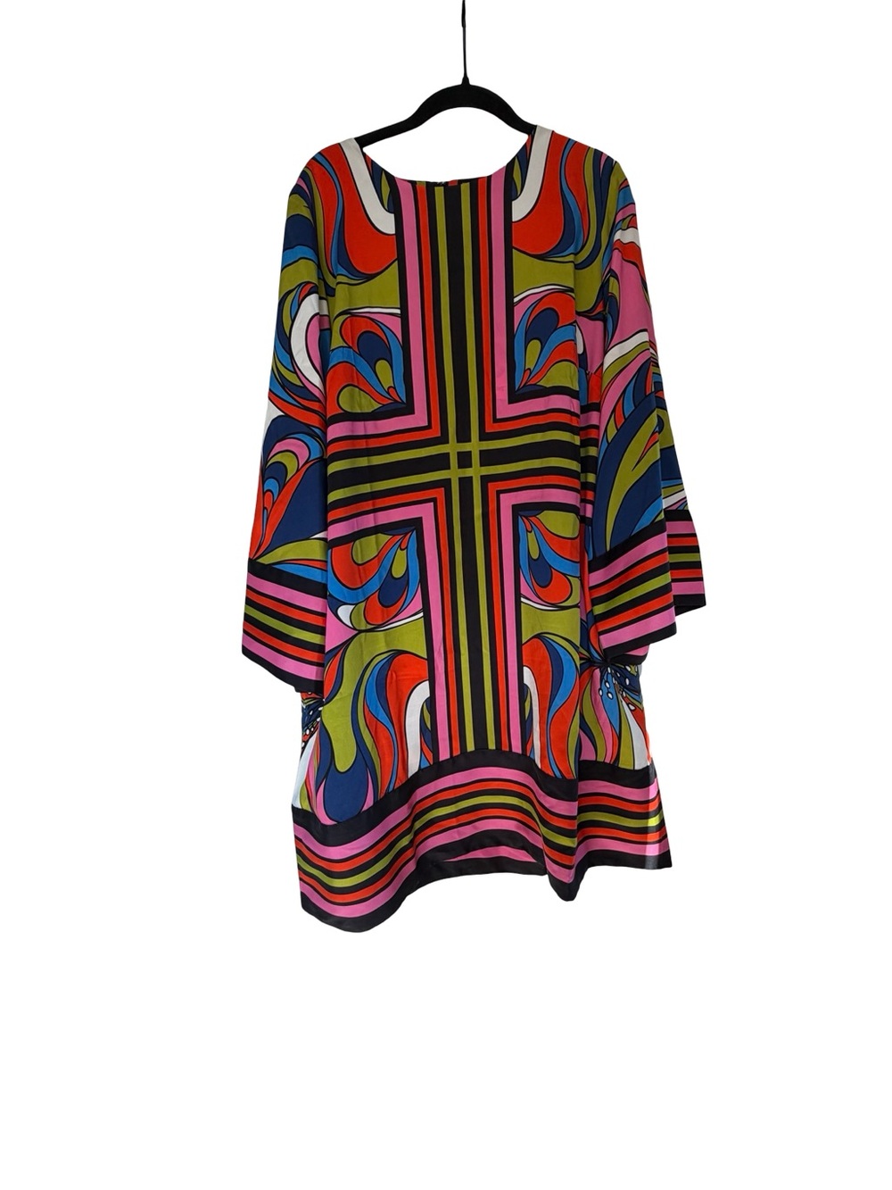 Vibrant Multicolor Graphic Tunic Top - Bold Stripe & Swirl Print